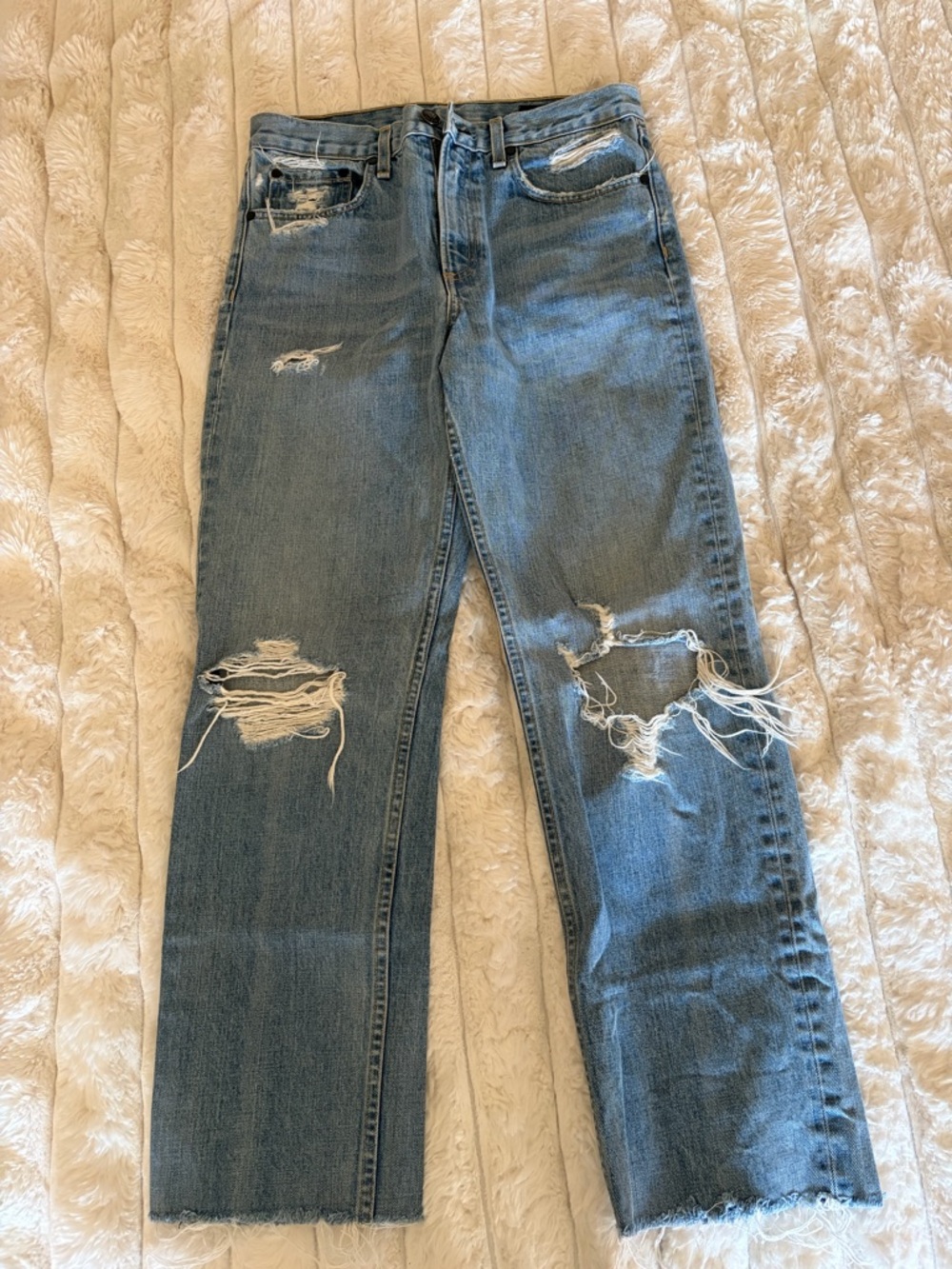 rag & bone Light Blue Straight Leg Distressed Jeans